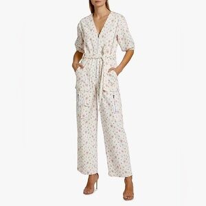 LoveShackFancy Jeni Tie-Waist Floral Jumpsuit size M